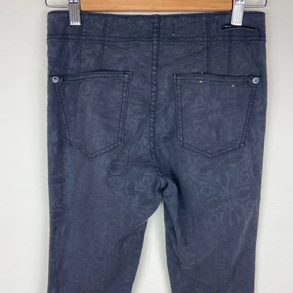 Anthropologie Pilcro Flower-Embroidered High-Rise Skinny Jeans - Washed Black